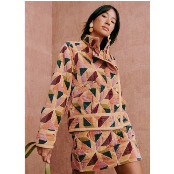 SEZANE Sz 36 4 Brandon Jacket Cotton Stella Patchwork Velvet - Picture 9 of 11